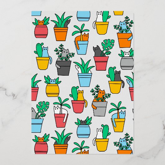 Invitation En Aluminium Chats dans les pots de fleurs (Recto)