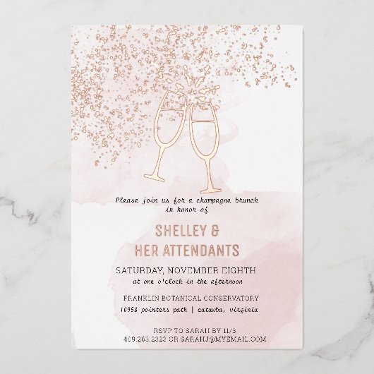 Invitation En Aluminium Chaussure Brunch Champagne Rose (Recto)