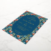 Invitation En Aluminium Cheerful Navy Botanical Cactus and Flowers (Rotation)