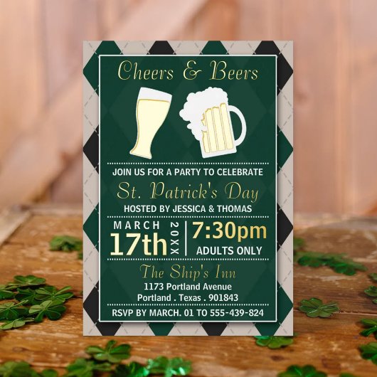 Invitation En Aluminium Cheers & Bières Soirée de la Saint Patrick Real