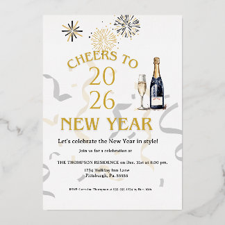 Invitation En Aluminium Cheers to New Year Party Gold