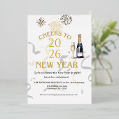 Invitation En Aluminium Cheers to New Year Party Gold (Debout devant)
