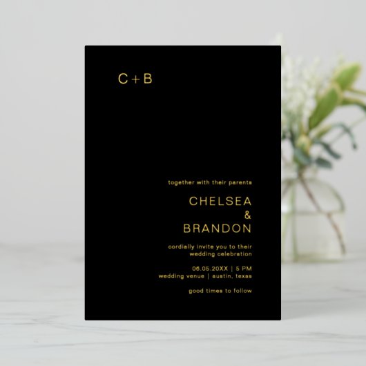Invitation En Aluminium Chelsea Black Mariage moderne (Debout devant)
