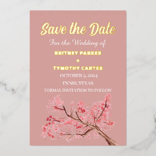 Invitation En Aluminium Cherry Blossom Floral Photo QR Code Mariage