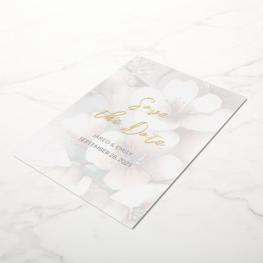 Invitation En Aluminium Cherry Blossom Mariage Foil Enregistrer la date (Rotation)