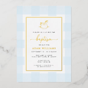 Invitation En Aluminium Cheval Rocheux Bleu En vichy Baptême Fhuile Invita