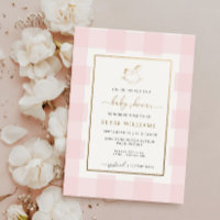 Cheval Rocheux rose En vichy Baby shower Invitatio