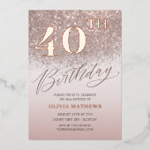 Invitation En Aluminium Chic 40e anniversaire Real Rose Gold (Recto)