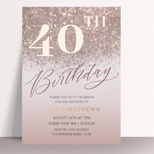 Invitation En Aluminium Chic 40e anniversaire Real Rose Gold