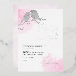 Invitation En Aluminium Chic Aquarelle Gris Lovebirds Rose couleur laver