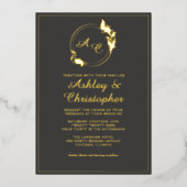 Invitation En Aluminium Chic Ardoise Gris Feuille Monogramme Photo Mariage (Recto)