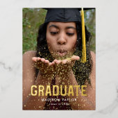 Invitation En Aluminium Chic Black and Gold Foil Photo Graduation Party (Recto)