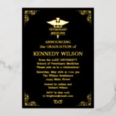 Invitation En Aluminium Chic Black Gold feuille Médecine vétérinaire (Recto)