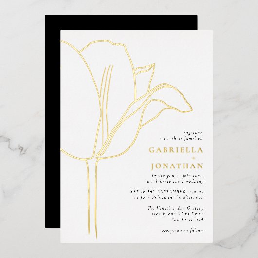 Invitation En Aluminium Chic Black White Gold Tulip Wedding (Recto/Verso)