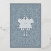 Invitation En Aluminium Chic bleu Dusty et Merci d'huile d'argent (Verso)