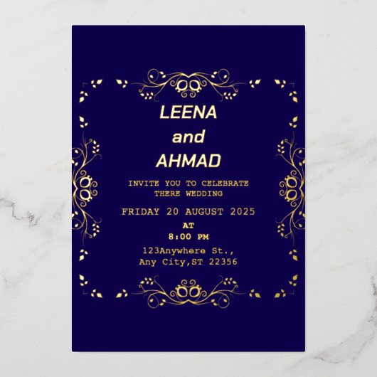 Invitation En Aluminium chic bleu marine or rose  (Recto)
