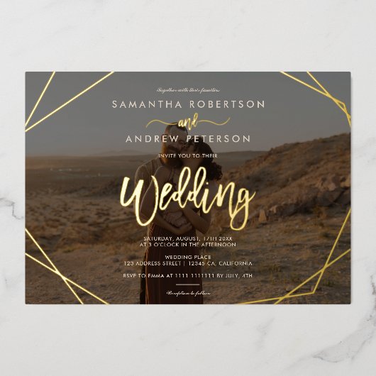Invitation En Aluminium Chic cadre boho simple script photo mariage (Recto)