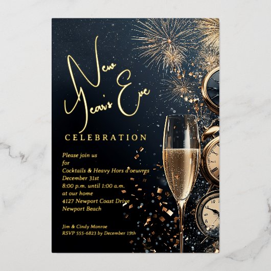 Invitation En Aluminium Chic Champagne Time New Year's Eve (Recto)
