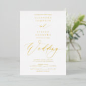 Invitation En Aluminium Chic classique calligraphie mariage or blanc (Debout devant)