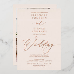 Invitation En Aluminium Chic classique calligraphie mariage or rose