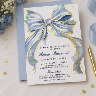 Invitation En Aluminium Chic Couture Bleu Aquarelle Nœud Garçon Baby Showe