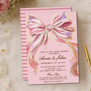 Invitation En Aluminium Chic Couture Rose Aquarelle Noeud Baby Shower