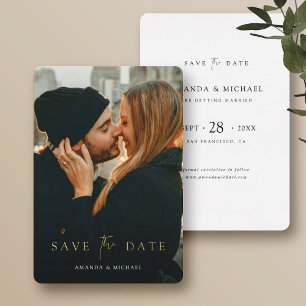 Invitation En Aluminium Chic Custom Enregistrer la date avec Photo Gold