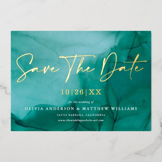 Invitation En Aluminium Chic Design Script Vert Aquarelle Enregistrer La D (Recto)