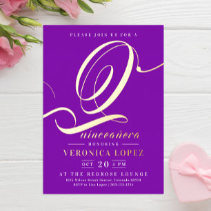 Invitation En Aluminium Chic Élégant Fête de 15 ans Quinceañera Violet Cla