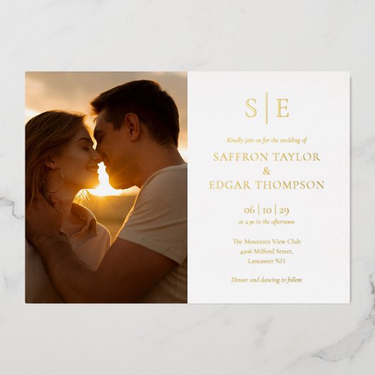 Invitation En Aluminium Chic Elegant Monogramme Photo Mariage Gold (Recto)
