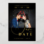 Invitation En Aluminium Chic Exquisite Script Photo Christmas Golden (Recto)