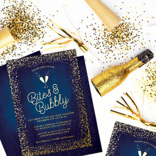 Invitation En Aluminium Chic Fête de Noël Navy Blue Bites & Bubbly