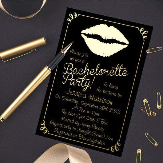Invitation En Aluminium Chic Foil Lips Bachelorette Party Real