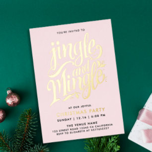 Invitation En Aluminium Chic Girly Rose Pâle Or Cocktail Calligraphie 