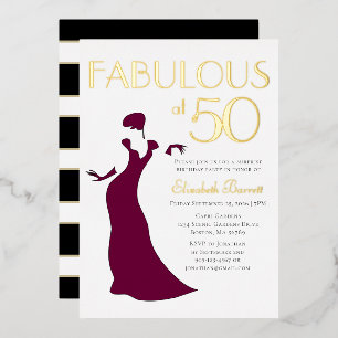 Invitation En Aluminium Chic Glam Fabulous à Cinquante Anniversaire Or ray