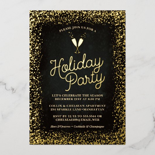 Invitation En Aluminium Chic Gold Champagne Verres Fête (Recto)