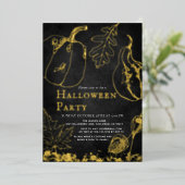 Invitation En Aluminium Chic Gold Citrouille Black Halloween Party (Debout devant)