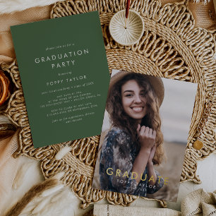Invitation En Aluminium Chic Green Gold Foil Photo Graduation Party