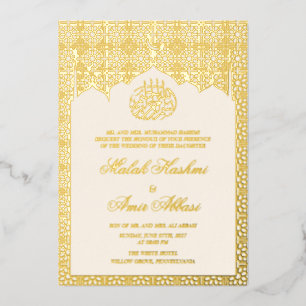 Invitation En Aluminium Chic Luxury Gold géométrique islamique Mariage mus