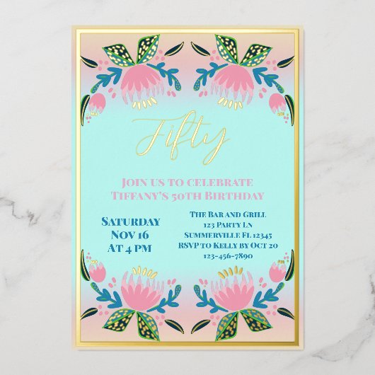 Invitation En Aluminium Chic moderne femmes 50e anniversaire (Recto)
