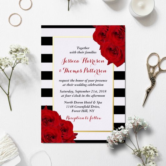 Invitation En Aluminium Chic Moderne Luxe Mariage Collection - Roses rouge