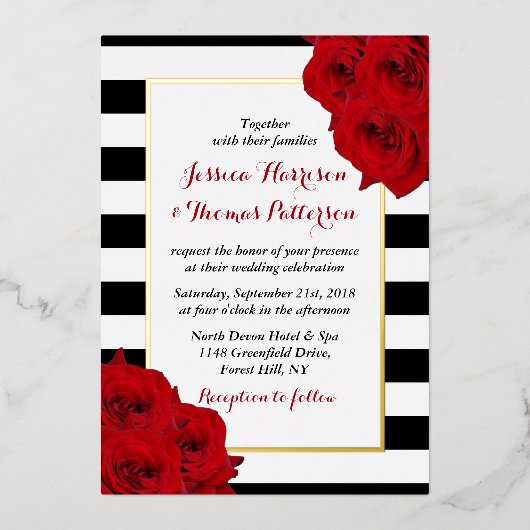 Invitation En Aluminium Chic Moderne Luxe Mariage Collection - Roses rouge (Recto)