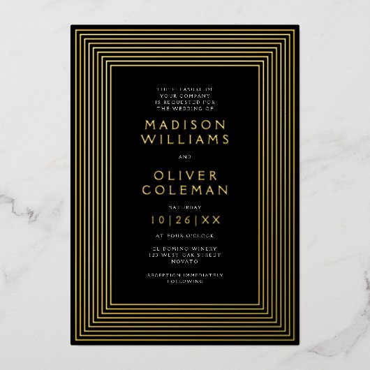 Invitation En Aluminium Chic moderne Mariage à cadre rayé RÉEL (Recto)