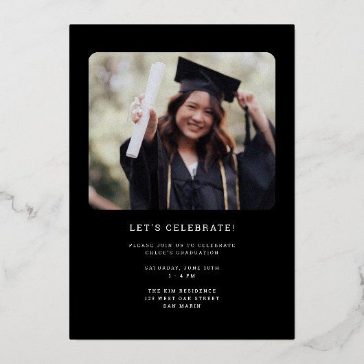 Invitation En Aluminium Chic Moderne Script Diplômé Photo Diplôme Or (Verso)