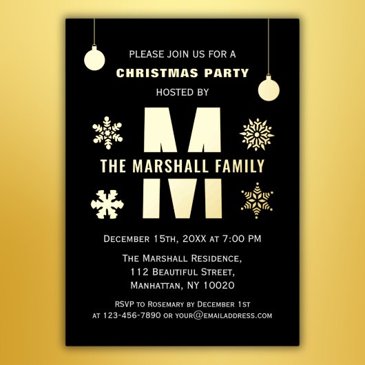 Invitation En Aluminium Chic Monogramme Fête Joyeux Noël Balls