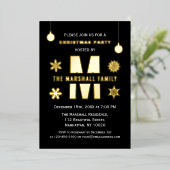 Invitation En Aluminium Chic Monogramme Fête Joyeux Noël Balls (Debout devant)