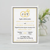 Invitation En Aluminium Chic Monogramme Mariage Anneaux Réel (Debout devant)