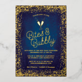 Invitation En Aluminium Chic Navy Blue Bites & Bubbly Fête de Vacances (Recto)