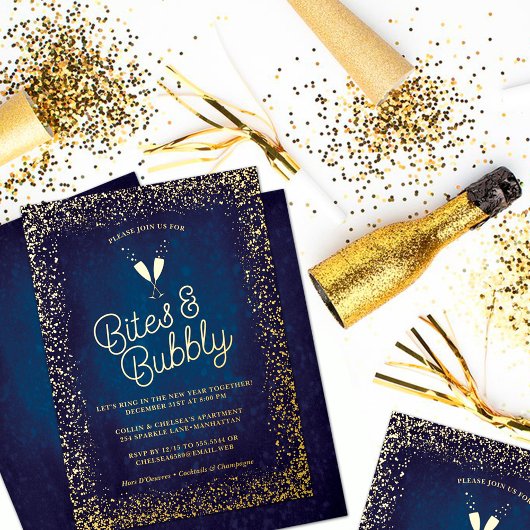 Invitation En Aluminium Chic Navy Blue Bites & Bubbly Fête de Vacances