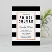 Invitation En Aluminium Chic noir blanc rayé Fête des mariées Rose or (Debout devant)